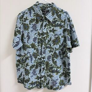 Houston White size XLWoven Printed Batik Textured Short Sleeve Button-Down Blue